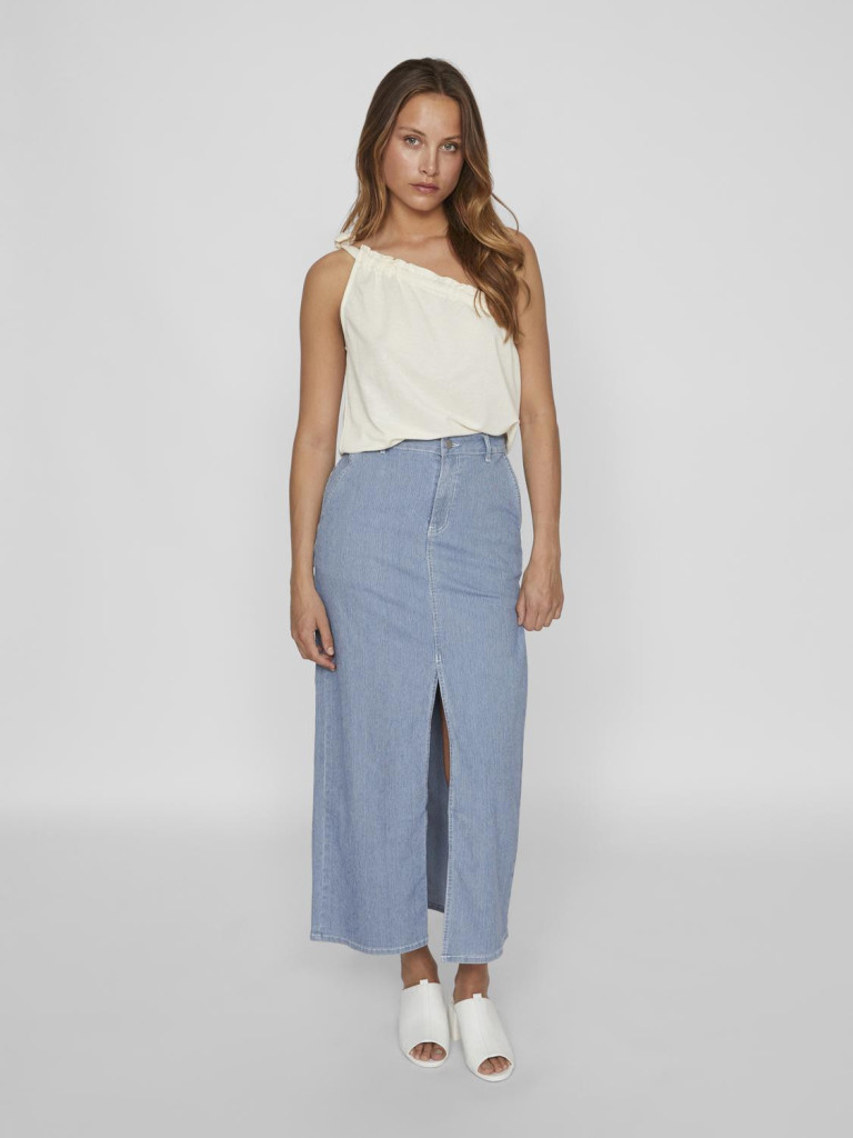 VIKYRA MILK STRIPE LONG DENIM SKIRT