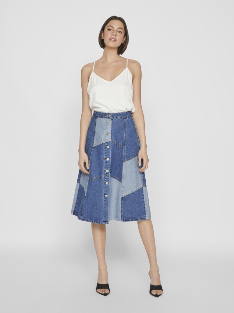 VIBALA MIDI DENIM BLOCK SKIRT