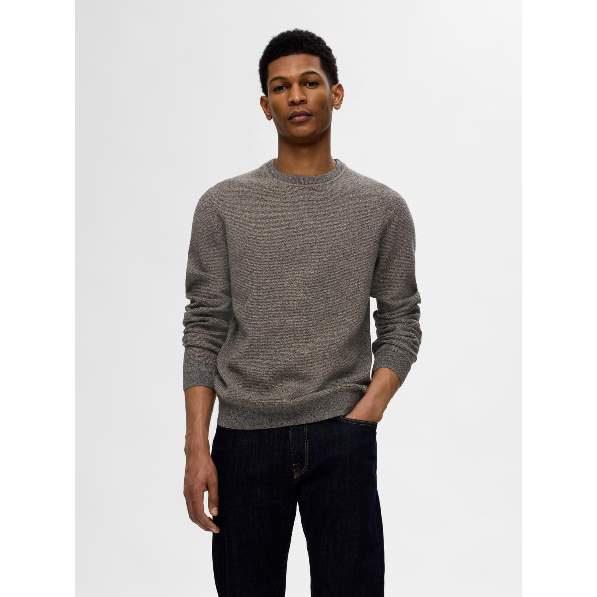 SLHROSS LS KNIT STRUCTURE CREW NECK NOOS