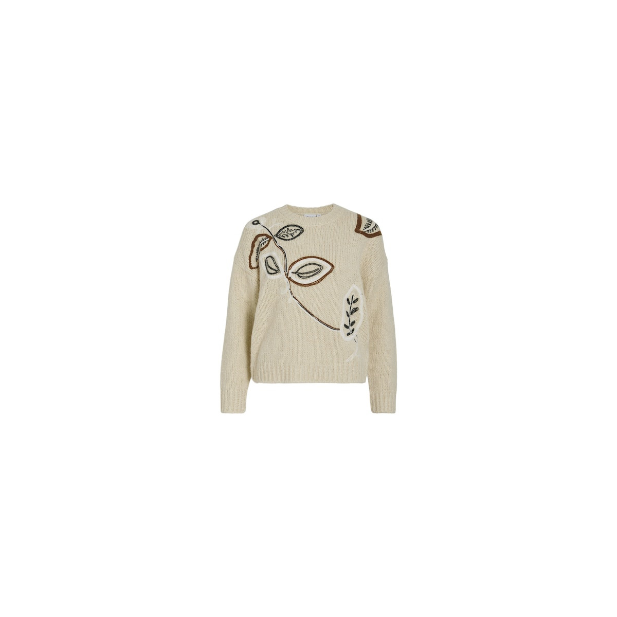 VIBRIDA O-NECK L/S EMBROIDERY KNIT TOP