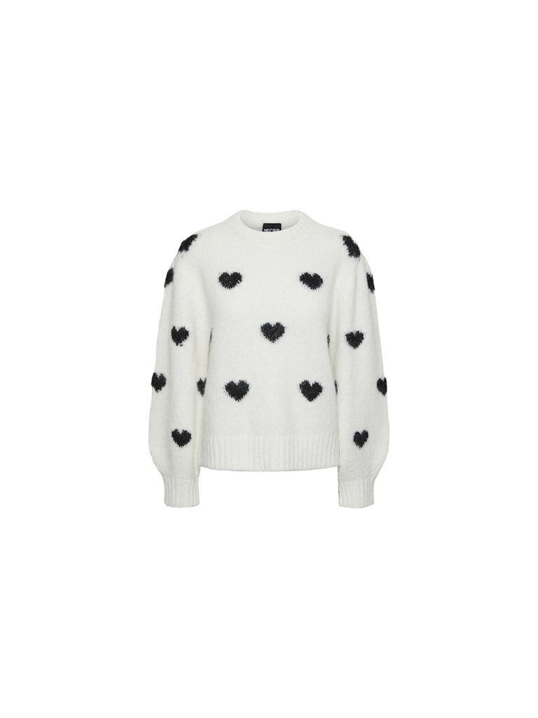 PCRINA LS O-NECK HEART KNIT BC