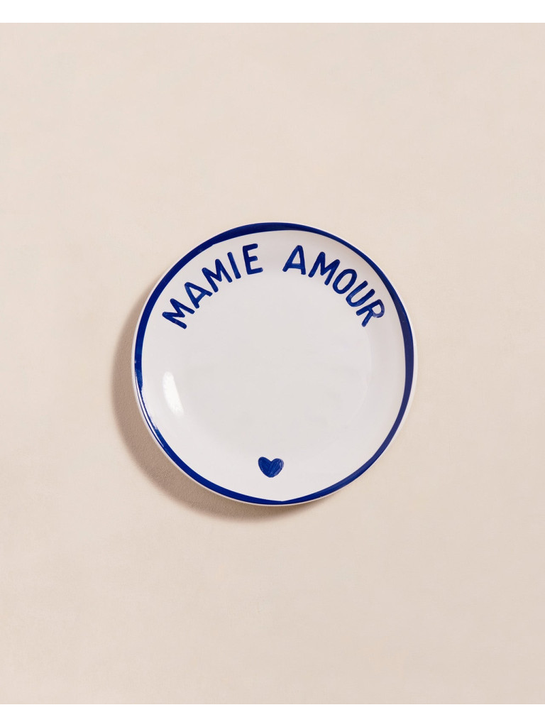 L'assiette Mamie amour en porcelaine - bleu