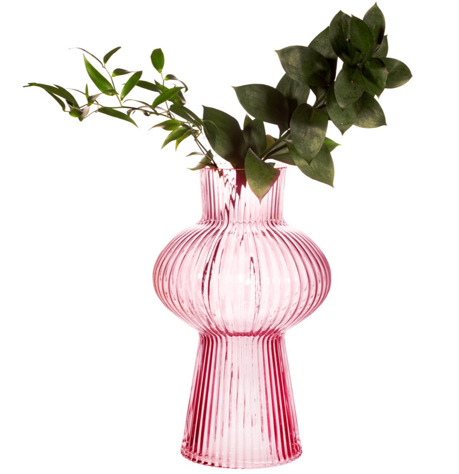 Shapely Fluted Glass Vase pink