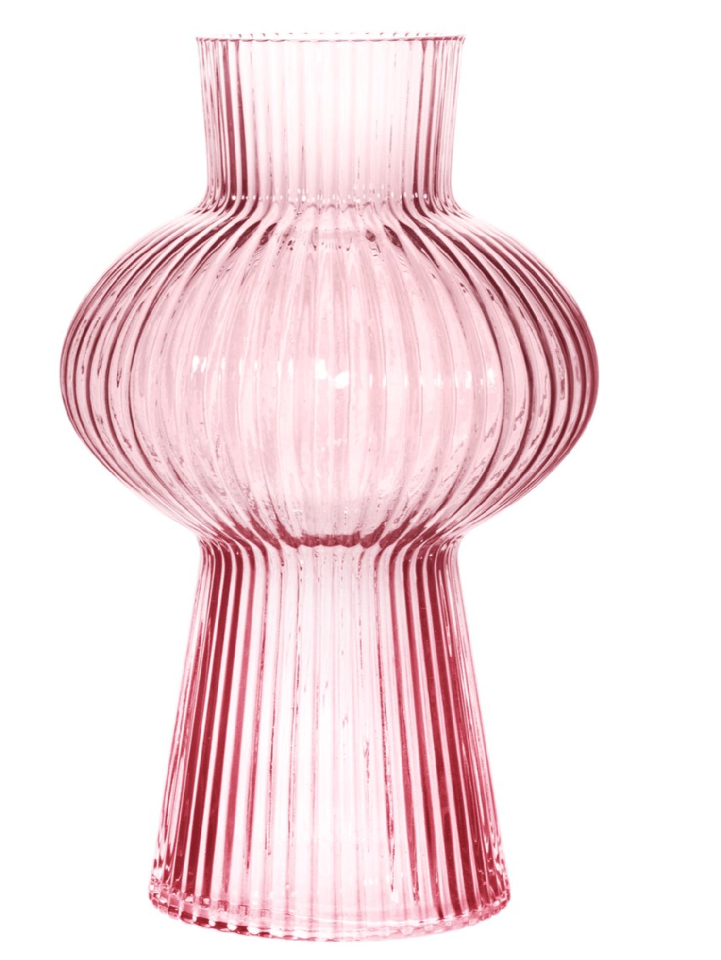 Shapely Fluted Glass Vase pink