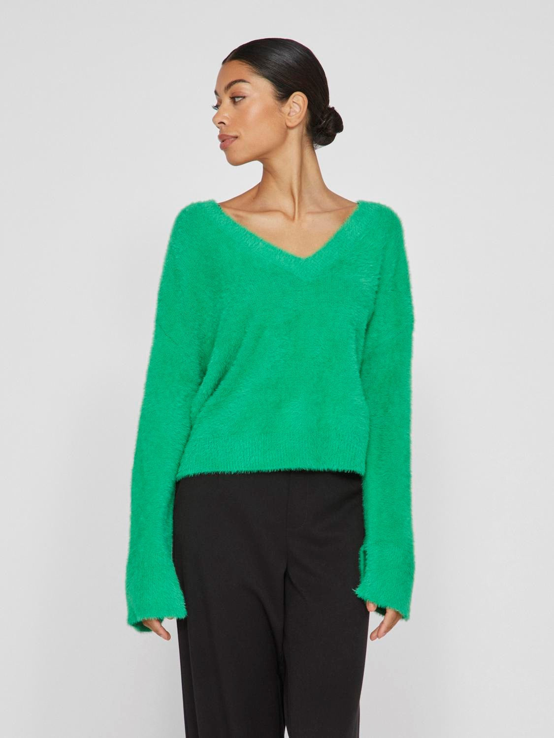 VIHENNY REV V-NECK L/S SHORT KNIT TOP