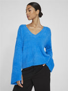 VIHENNY REV V-NECK L/S SHORT KNIT TOP