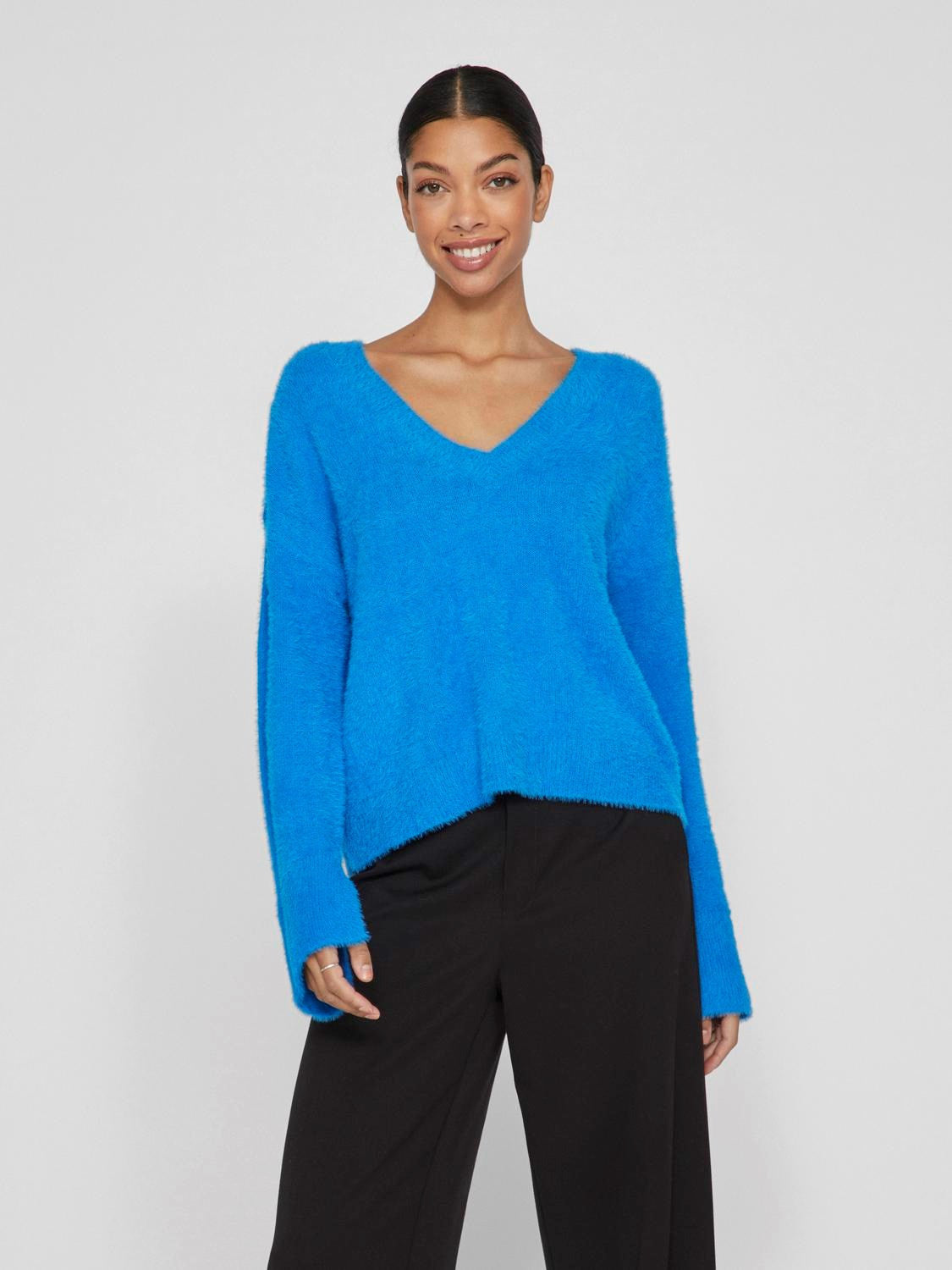 VIHENNY REV V-NECK L/S SHORT KNIT TOP