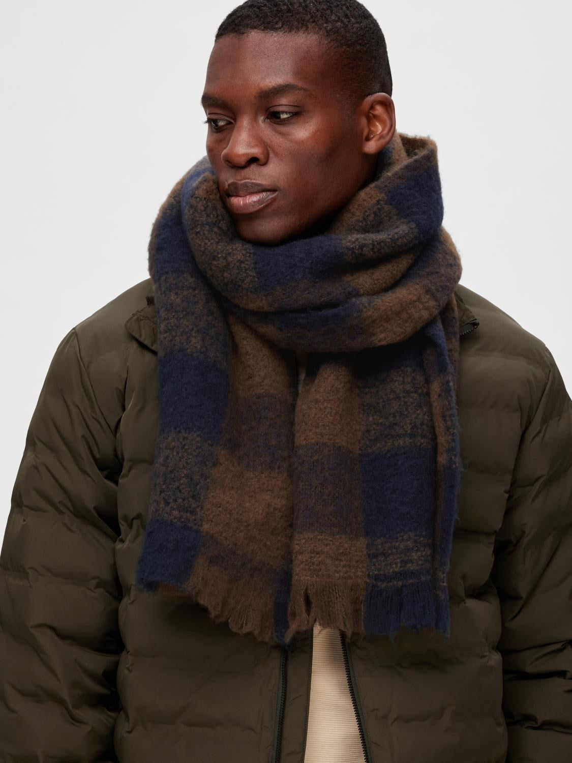 SLHHOGAR CHECKED WOOL SCARF B