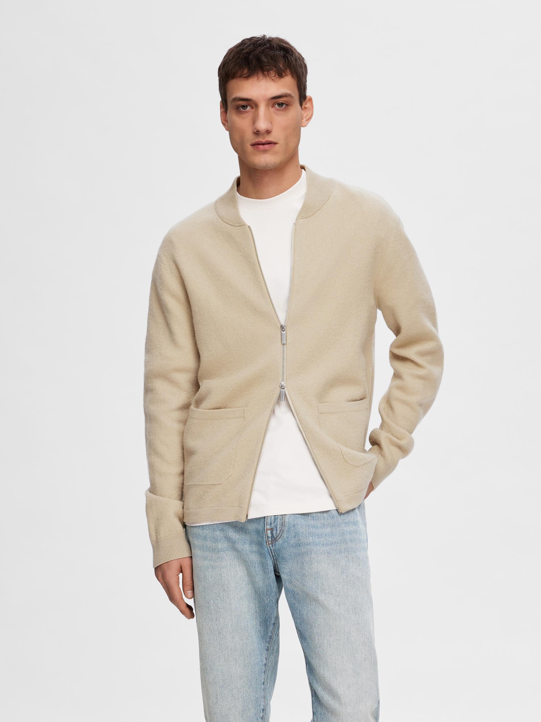 SLHREASON LS KNIT BOILED WOOL ZIP