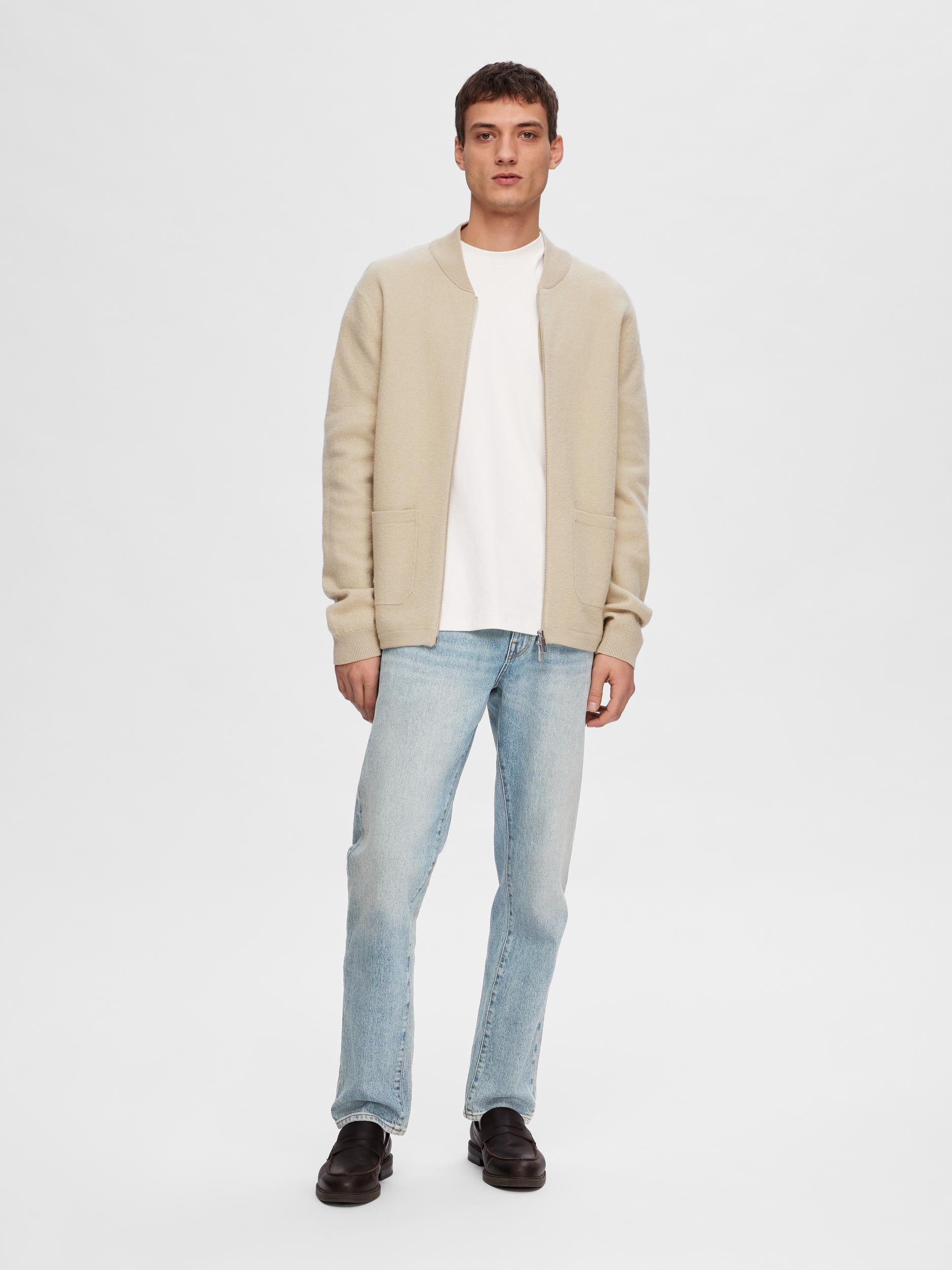 SLHREASON LS KNIT BOILED WOOL ZIP