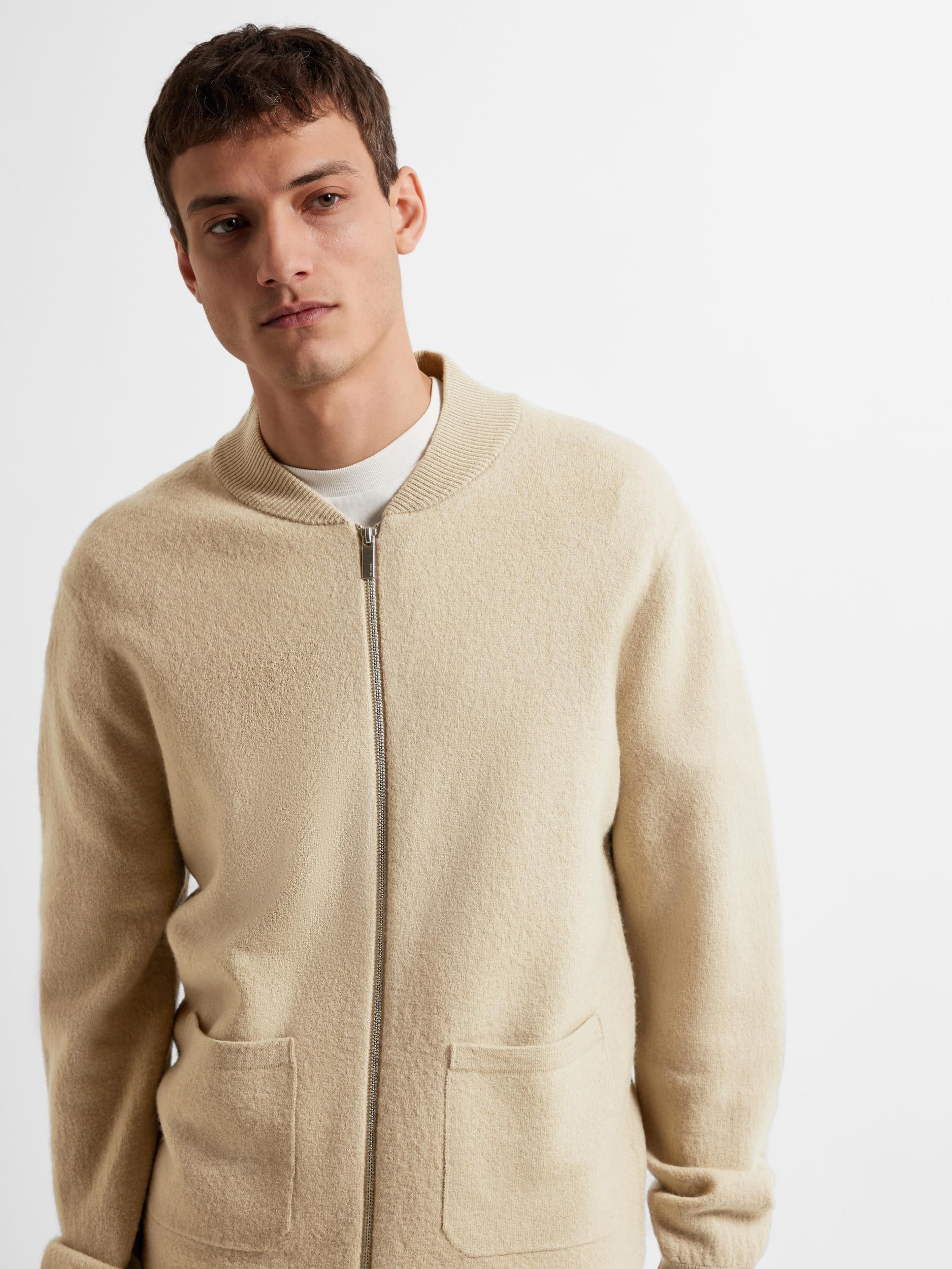 SLHREASON LS KNIT BOILED WOOL ZIP