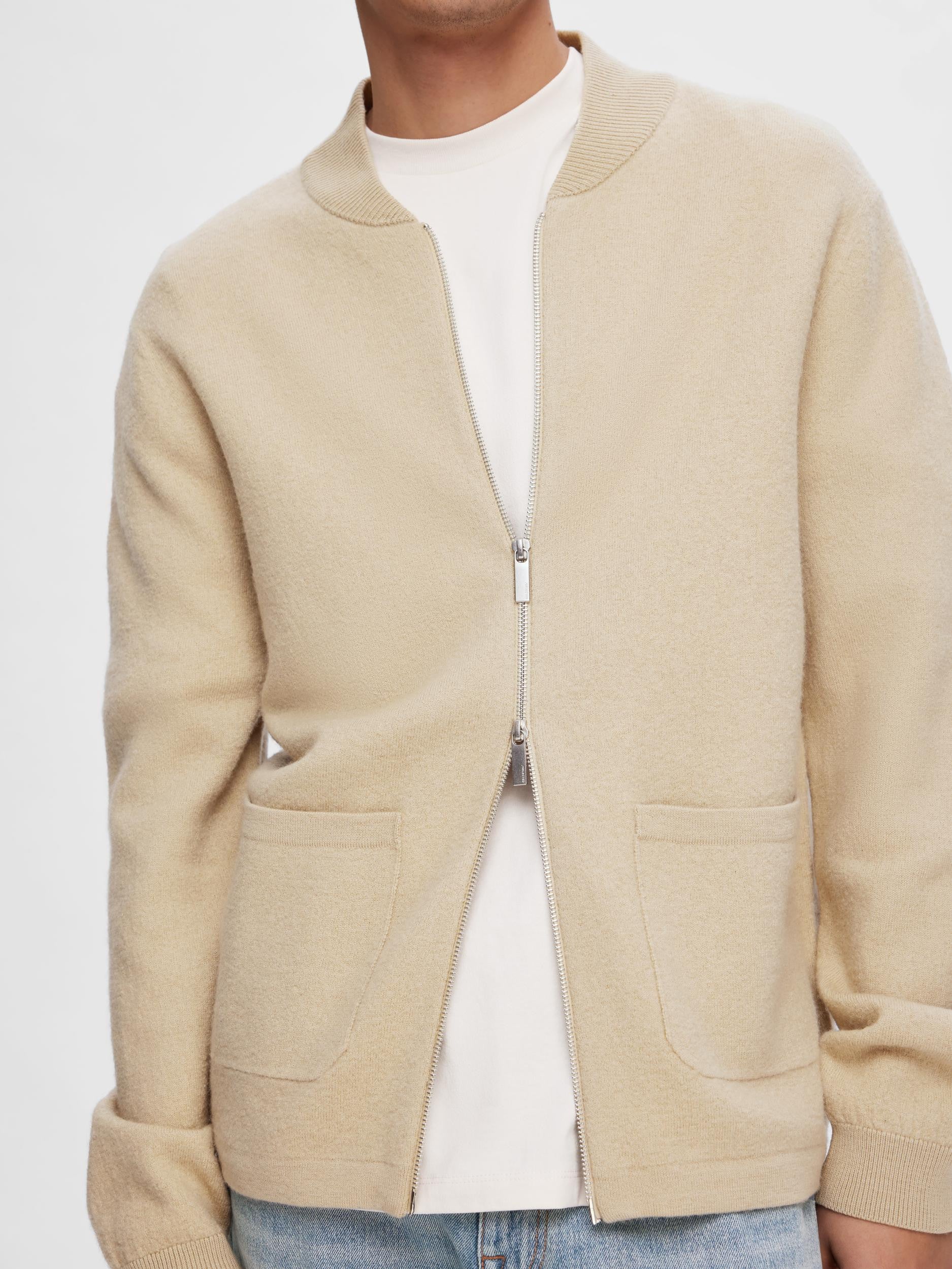 SLHREASON LS KNIT BOILED WOOL ZIP