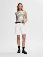 SLFLEXIA MW WHITE BERMUDA DENIM SHORTS