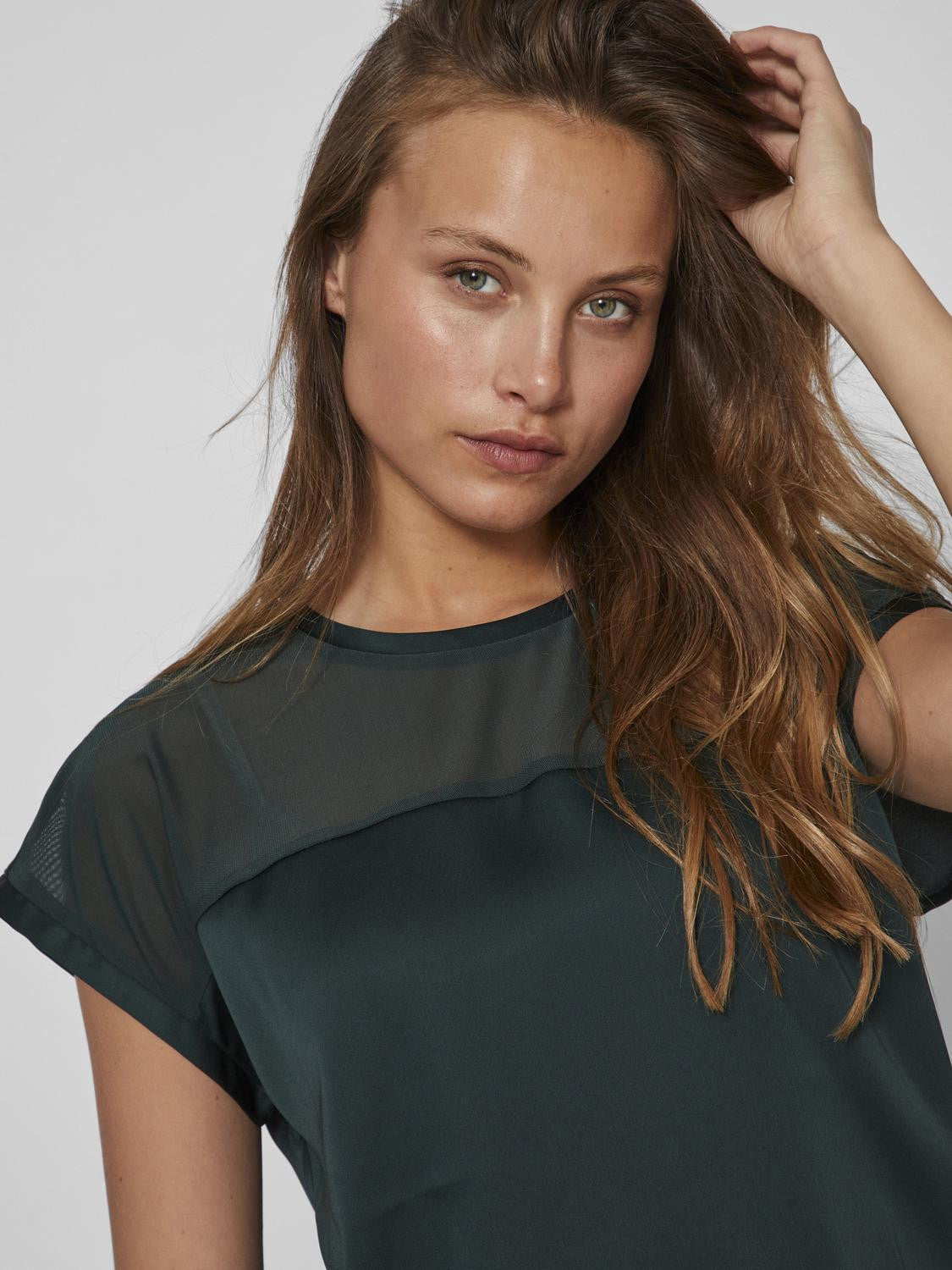 VIELLETTE O-NECK S/S MESH TOP - NOOS