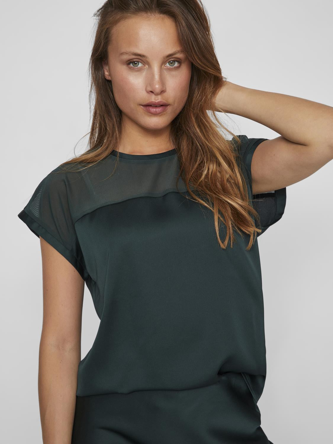 VIELLETTE O-NECK S/S MESH TOP - NOOS