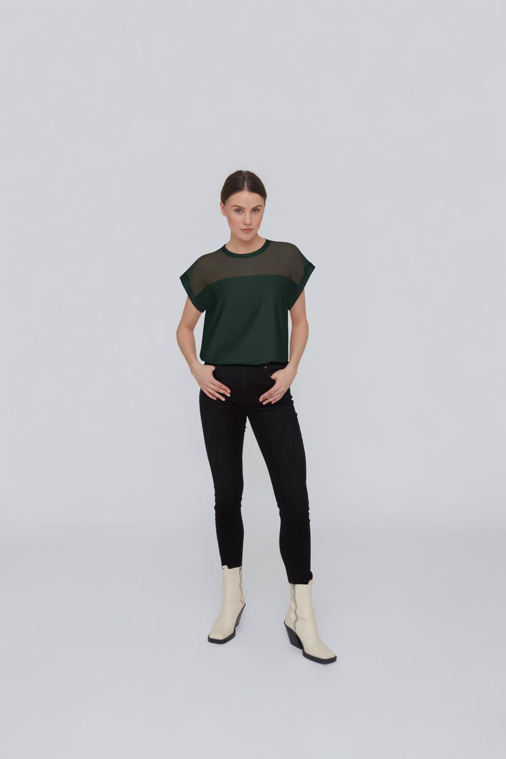 VIELLETTE O-NECK S/S MESH TOP - NOOS