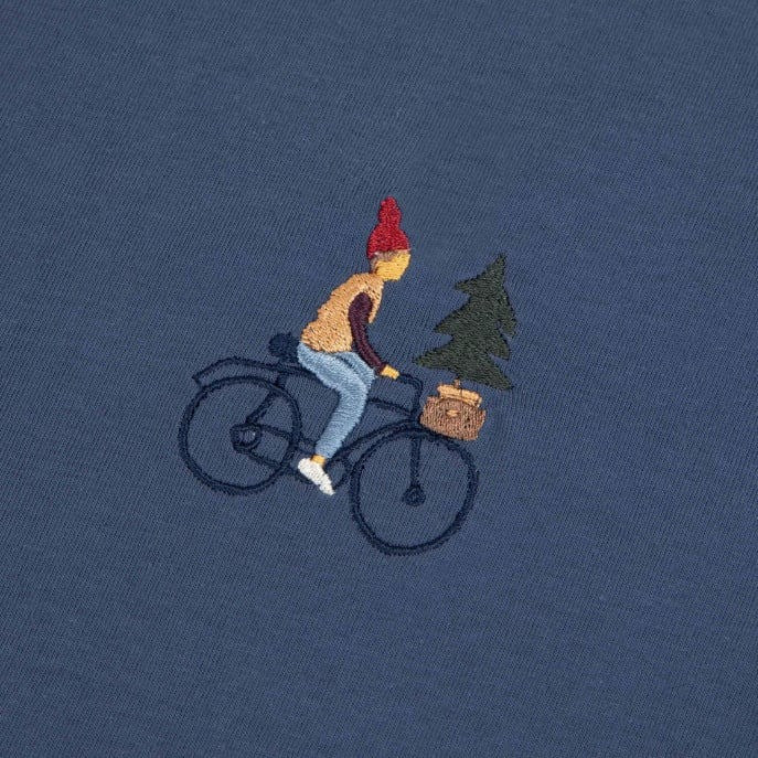 T-shirt col rond bleu broderie vélo