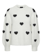 PCRINA LS O-NECK HEART KNIT BC