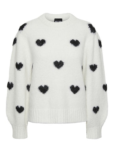 PCRINA LS O-NECK HEART KNIT BC